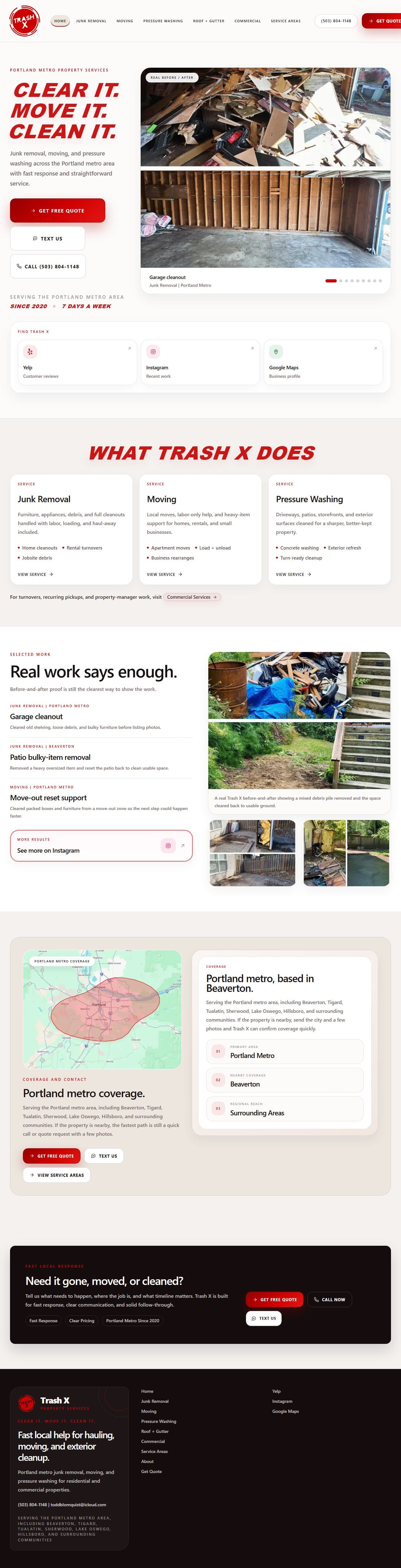 Rebuilt thetrashx.com homepage — full page capture